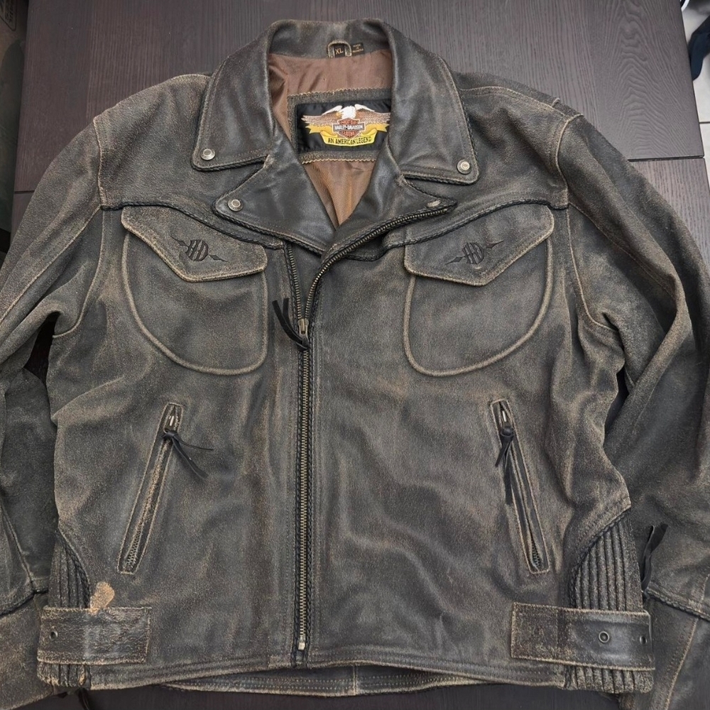 Harley-Davidson Billings Distressed Black Leather Bomber Jacket